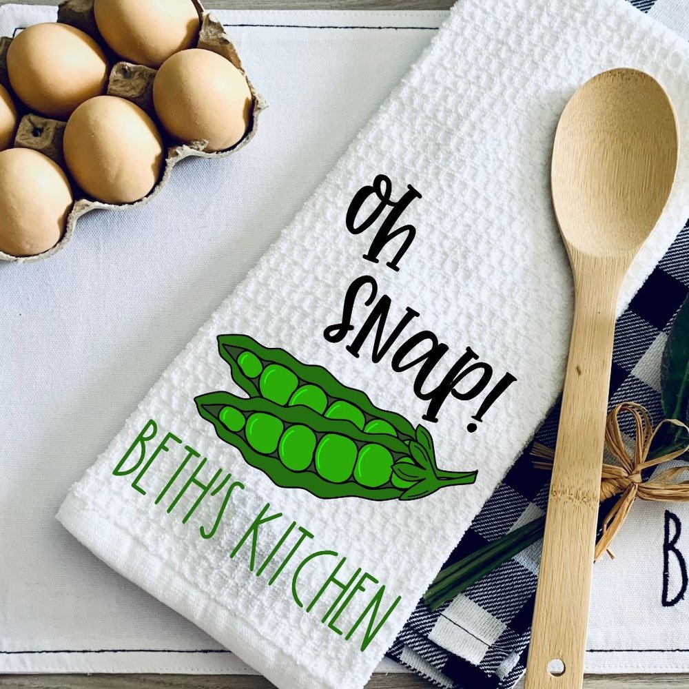 TEA TOWEL-OH SNAP-SNAP PEA PUN-FUNNY KITCHEN TOWEL-PUN-Kitchen Towel-Person…